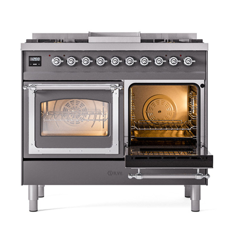 ILVE Nostalgie II Noblesse 40 in Dual Fuel Range, Graphite Matte/Chrome, Liquid Propane