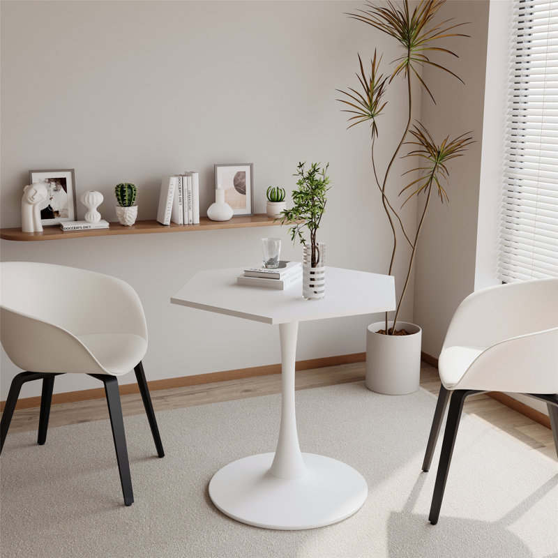 Table basse moderne hexagonale avec base en métal robuste et plateau en panneau de fibres à densité moyenne pour diverses pièces
