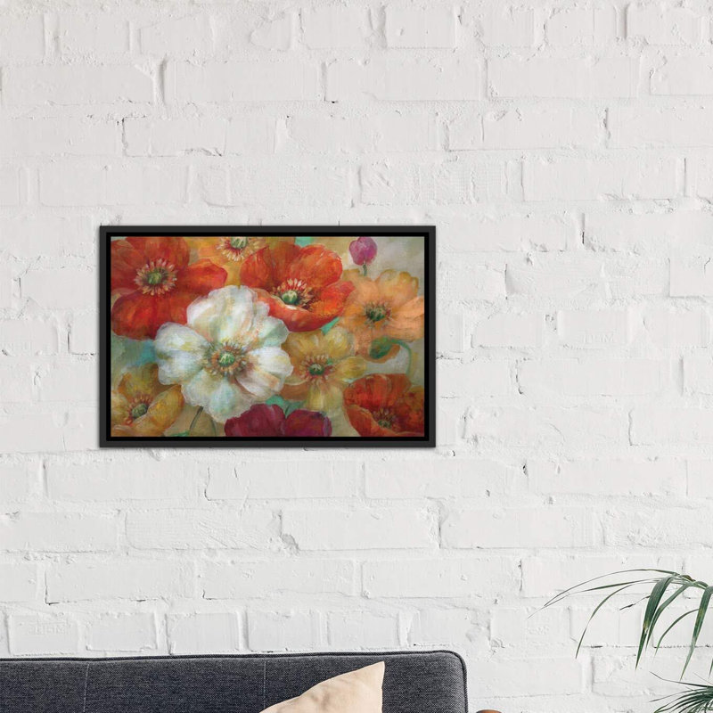 « poppycentric » par nan-reproduction d’art, H 18 po x l 26 po x P 1,5 po, Toile avec cadre noir