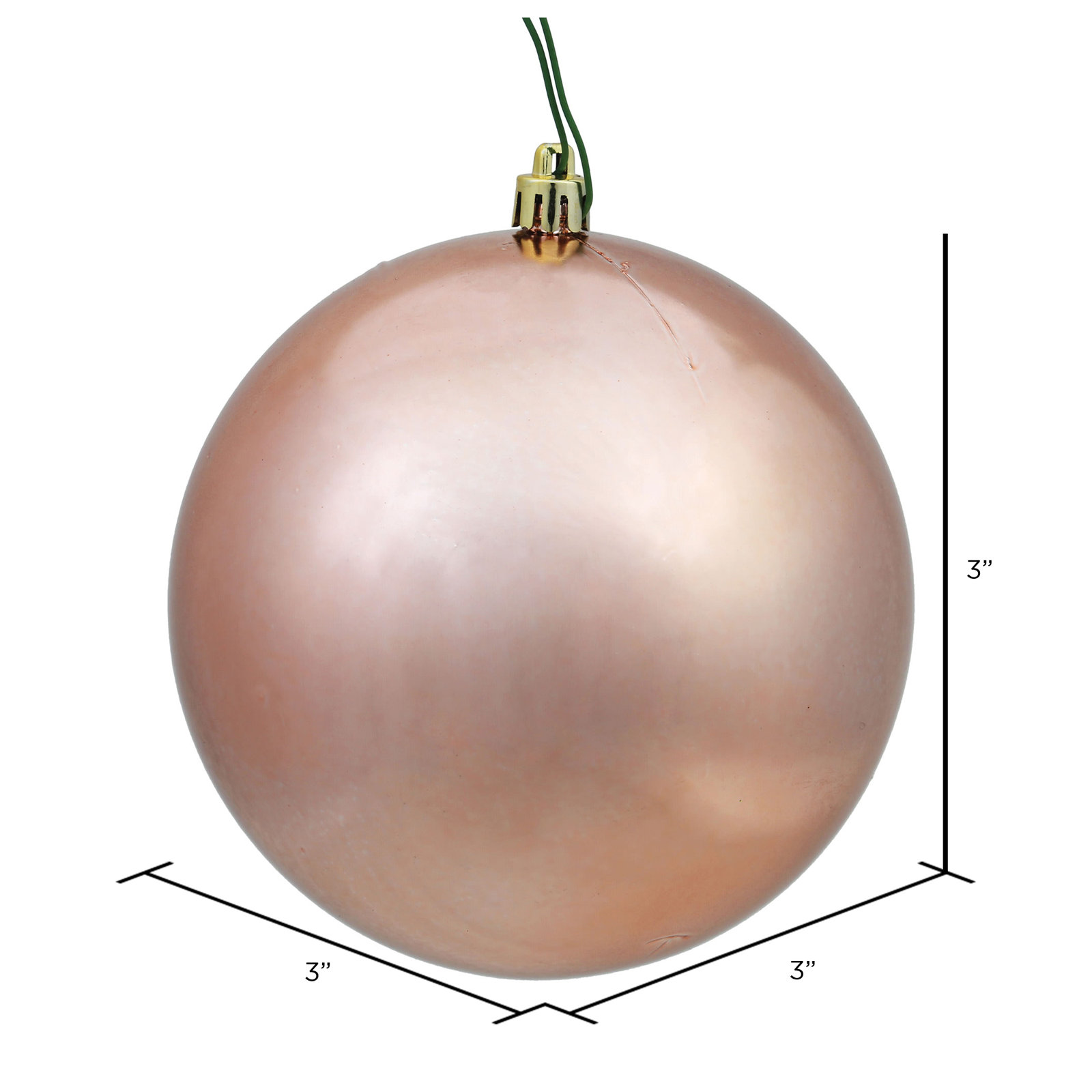 Holiday Décor Ball Ornament, Shiny Rose Gold, 3" H x 3" W x 3" D