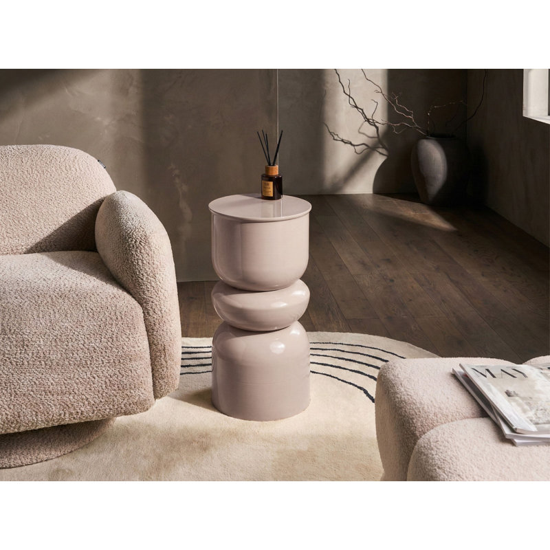 Drum End Table, Beige