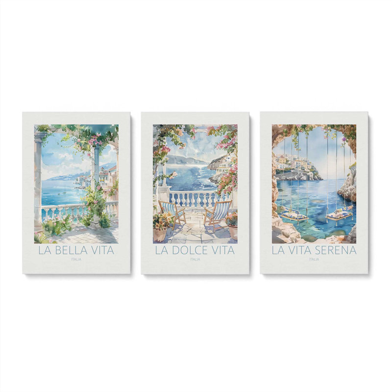 Ensemble de 3 impressions sur toile Bella Vita Views, 12 po x 8 po, Toile tendue