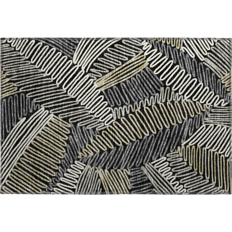 Premium Machine Washable Prisco Black Rug, Rectangle 1'8" x 2'6"