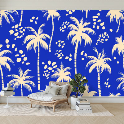 Peel and Stick Wallpaper 96" W x 69" H Modern Self Adhesive Wall Mural for Bedroom Tropical Palm Trees Forest Jungle Coconut Vintage Retro Paint