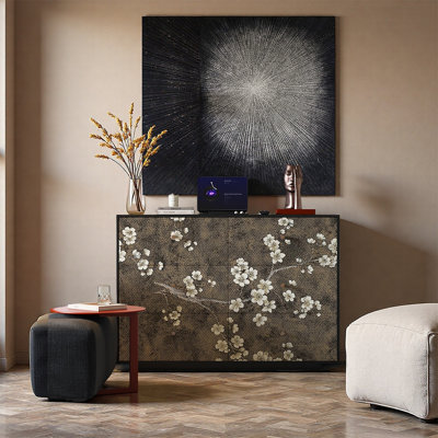 Armoire décorative en pin avec motif floral