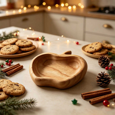 Rural Apples Pinecone Shaped Wooden Serving Bowls Snack Dishes Decorative Tableware for Christmas Party Nut Candy Fruit Charcuterie Desktop Center Decoration Christmas Decor Gifts
