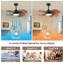 Ventilateur de plafond avec lumière, 5 pales en bois massif, moteur à courant continu, application et télécommande, DEL à spectre complet à intensité variable, flux d'air réversible, pour chambre à coucher de salon de 15 x 15 pi, fonctionne sur des plafonds inclinés