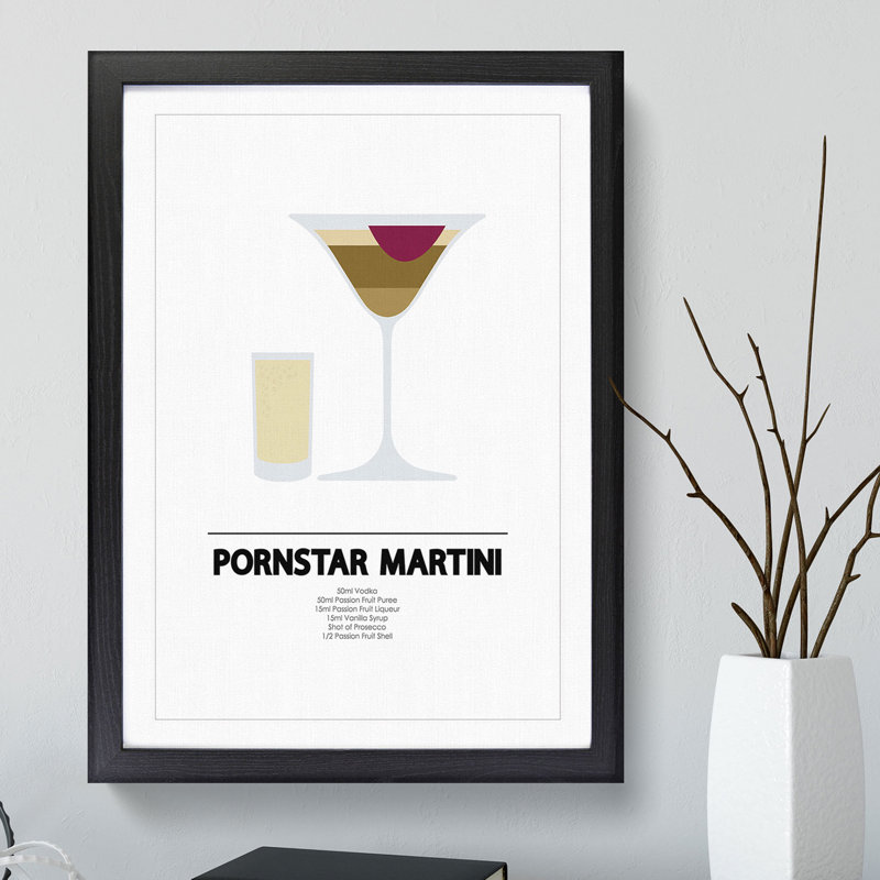Pornstar Martini Cocktail - Picture Frame Typography, Walnut Framed, 36cm H x 27cm W x 2cm D