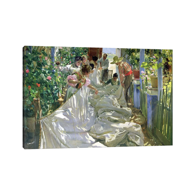 Mending The Sail, 1896 by Joaquin Sorolla Y Bastida - Painting on Canvas, 66.04cm H x 101.6cm W x 3.81cm D, Wrapped Canvas