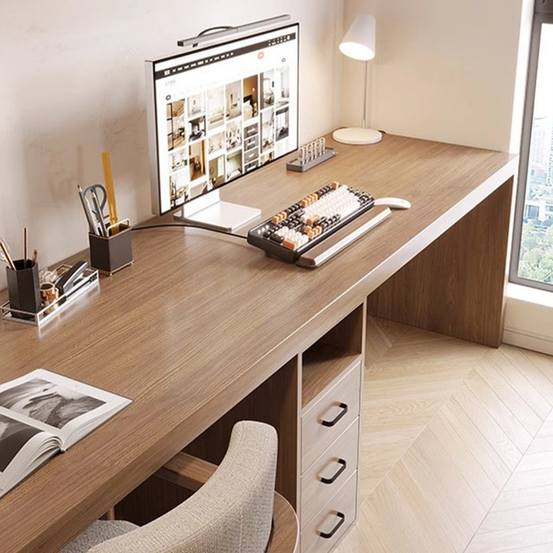 Light-walnut Rectangular Solid Wood desk, 29.53" H x 55.12" W x 23.62" D