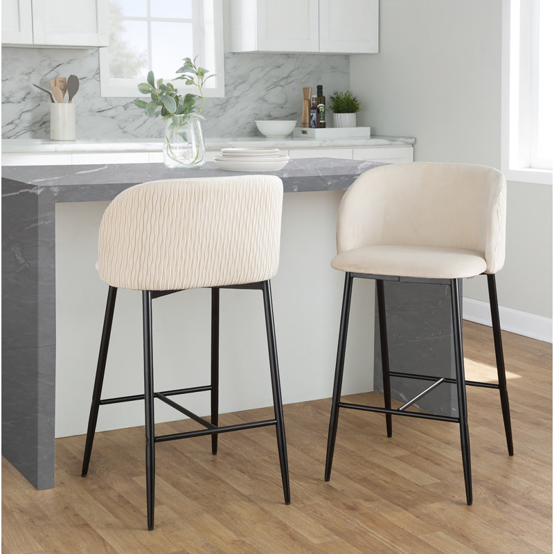 Trowbridge Upholstered Counter Stool with Metal Frame, Black, Silver