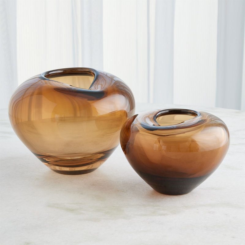 Undulating Vase-Dark Amber-Lg, 7" H x 10" W x 10" D