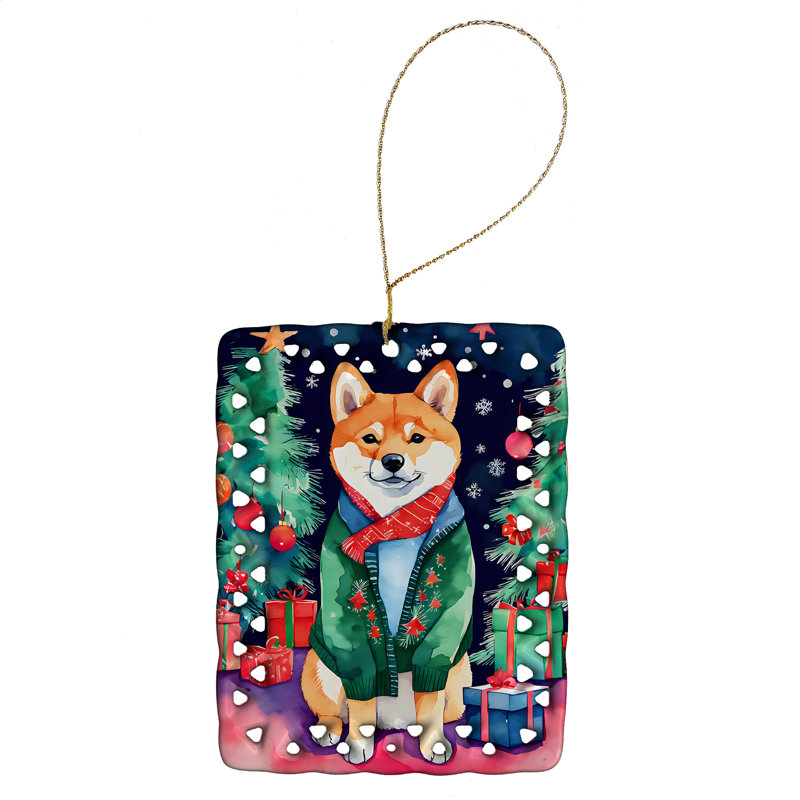 Ornement en porcelaine de Noël Shiba Inu, Shiba Inu 3652