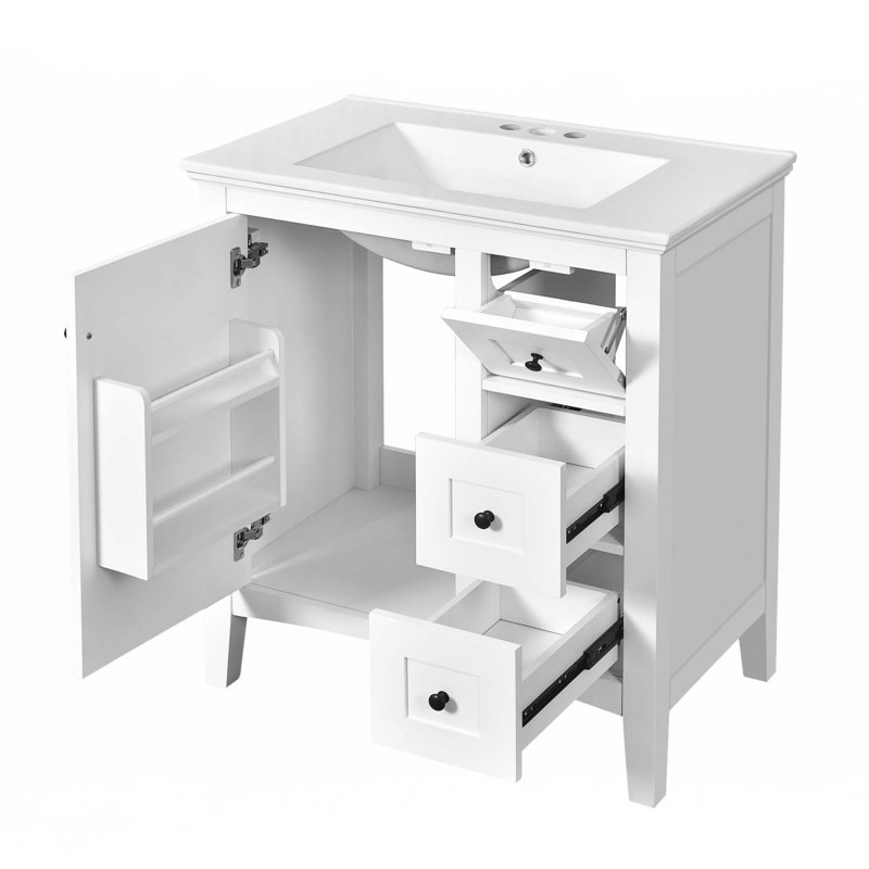 Meuble-lavabo de 30 pouces avec lavabo en céramique, Blanc, Noir, noir, noir, noir