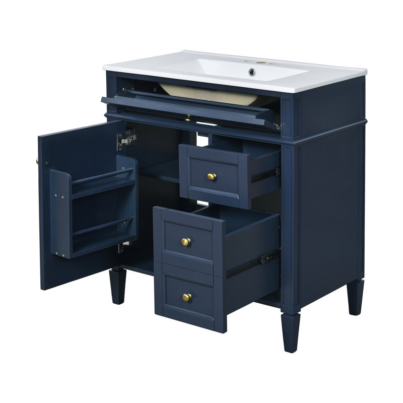 Meuble-lavabo de 30 po avec lavabo supérieur, Bleu