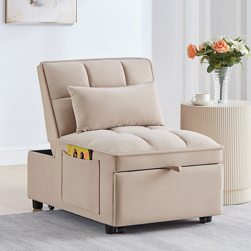 4 In1 Multi-Function Single Sofa Bed With Storage Pockets, Taupe