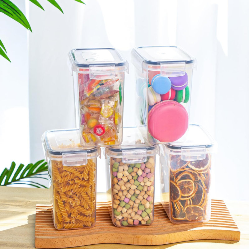 5 Pack 1.6L Airtight Food Storage Containers, 1.5Qt Plastic Storage Boxes For Organiziting Kitchen With Labels And Measuring Bottles, For Cereals, Beans,Sugar, Flour