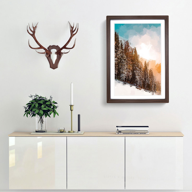 Sunrise over the Forest in Abstract - Picture Frame Graphic Art Print, 36cm H x 27cm W x 2cm D, Walnut Framed