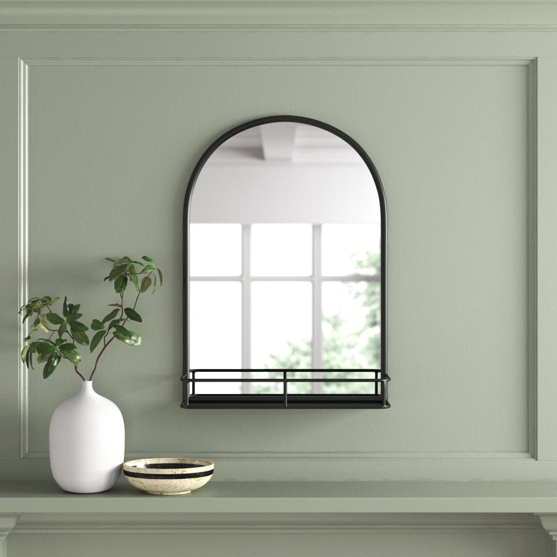 Koda Metal Flat Mirror with Shelves, Black