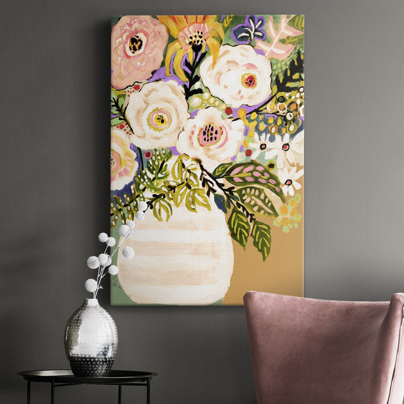 Fleurs d'été dans un vase II - peinture sur toile tendue, H 36 po x l 24 po x P 1 po