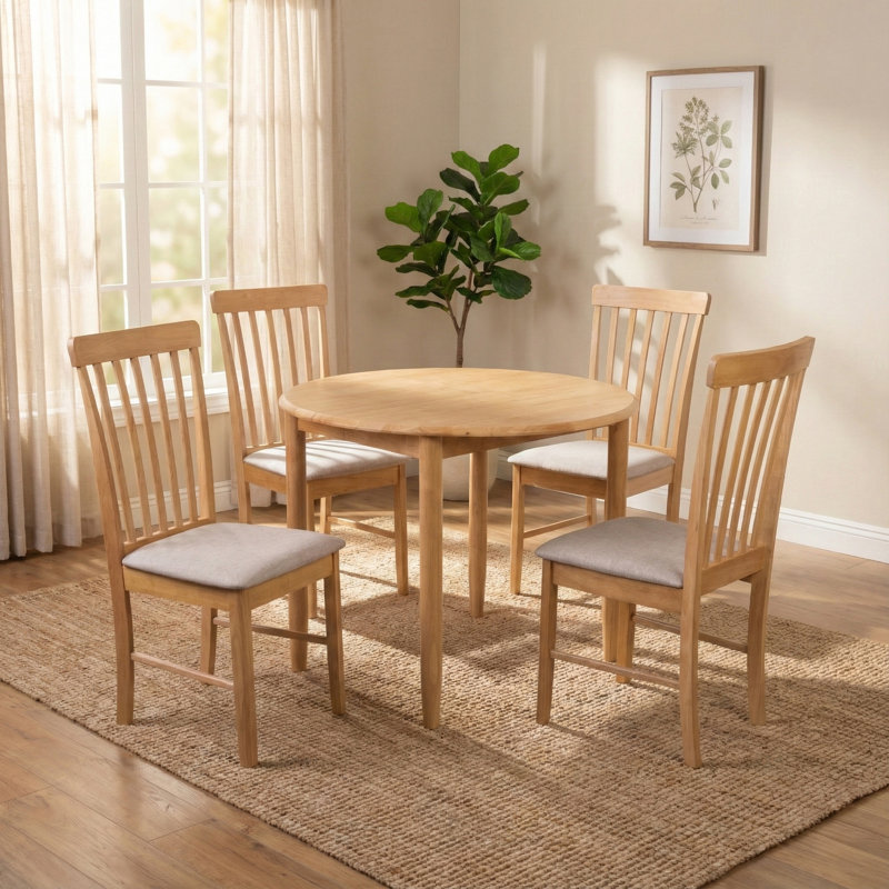 Ankrum 4 - Person Drop Leaf Rubberwood Solid Wood Dining Set