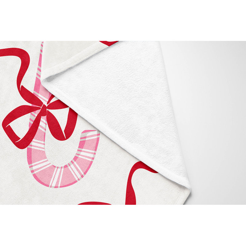 Jeté en velours de coton Candycanes & Bows, Blanc, L 60 po x l 50 po