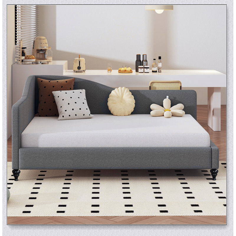L-Shaped Linen Daybed,With Solid Wood Legs, Gray, Twin