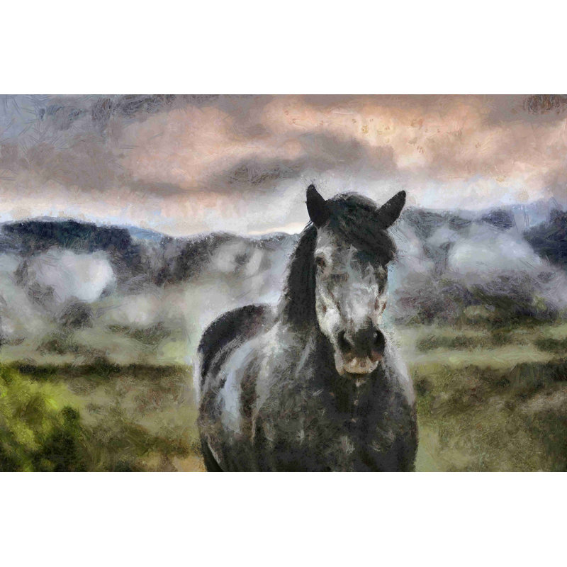 Cheval gris - peinture sur toile tendue, H 24 po x l 36 po