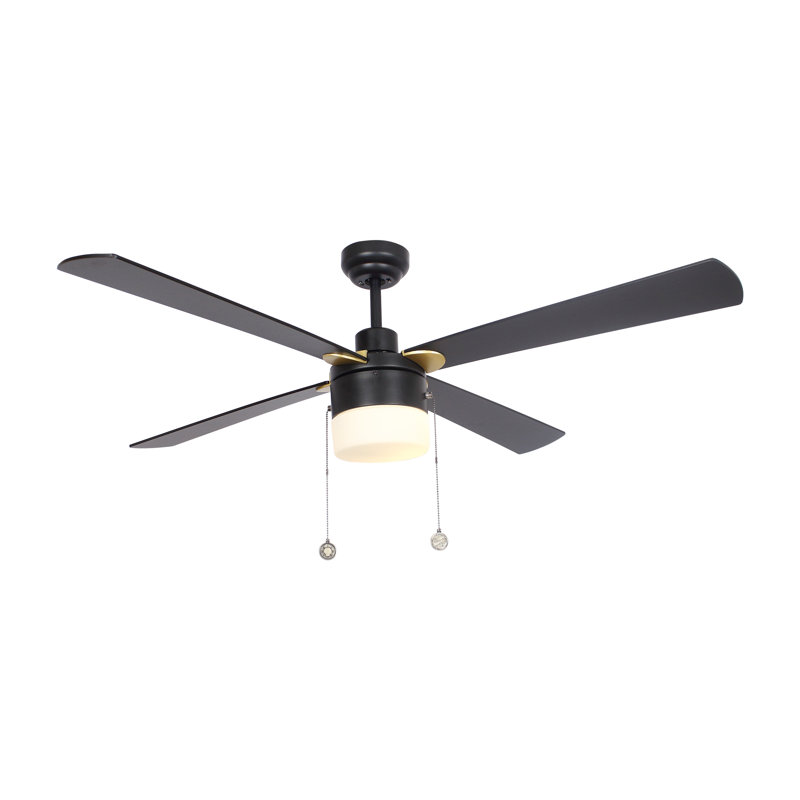 Ventilateur de plafond à chaîne à tirer de 52 po avec lumière, tige incluse., Noir