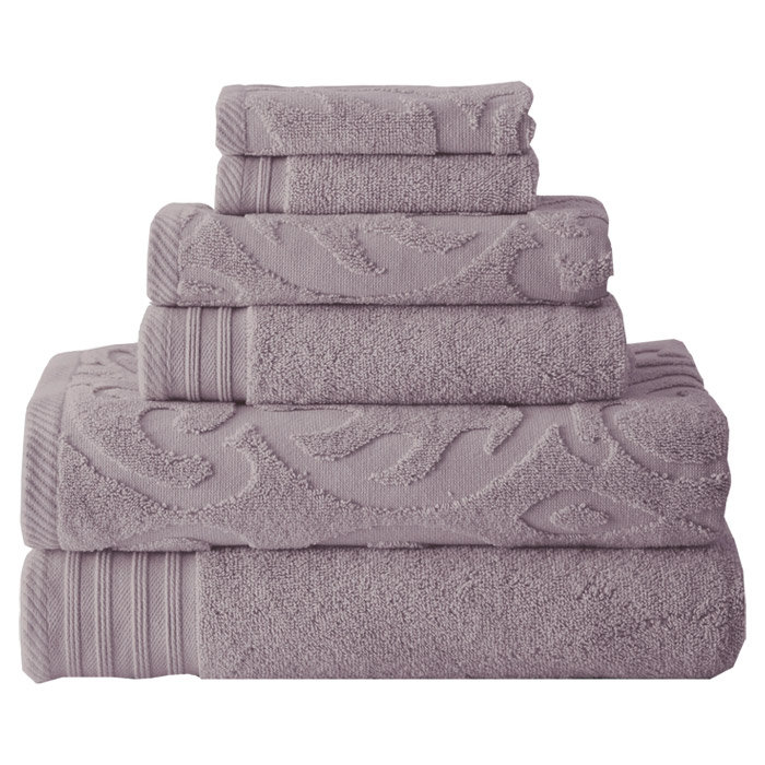 Ensemble de serviettes 6 pièces 100 % coton Jacquard, Gris-violet