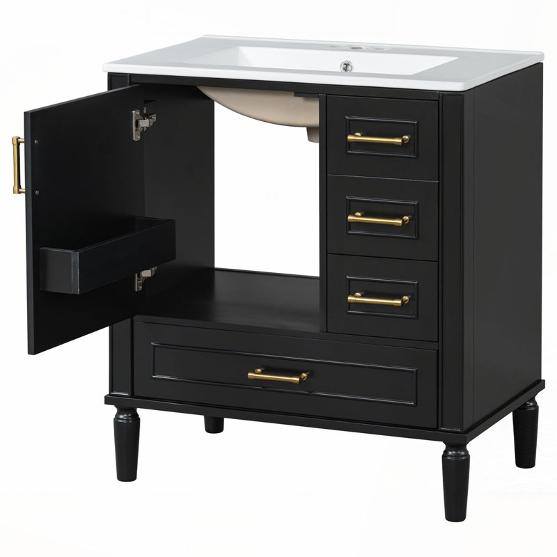 Meuble-lavabo 30 po avec lavabo en céramique, Noir