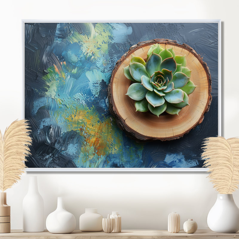 Plantes abstraites abstraites sur un plateau en bois, H 30 po x l 40 po, Cadre flottant, Blanc
