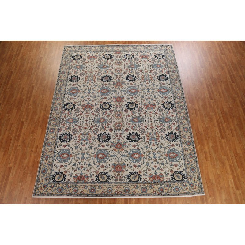 Tapis turc en laine noué à la main de conception unique 9 pi 9 po x 13 pi Sultanabad Ziegler