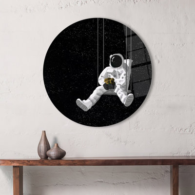 Modern Black and White Abstract Astronaut Tempered Glass Wall Art for Contemporary Home Decor