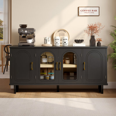 Mid-Century Modern TV Stand with Storage, TV Console Table with Glass Doors for Living Room