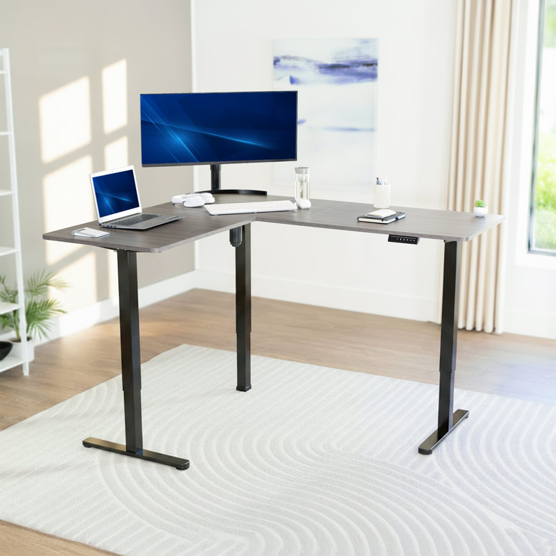 Bureau debout d'angle électrique VIVO, Gris / noir, 55 po x 63 po