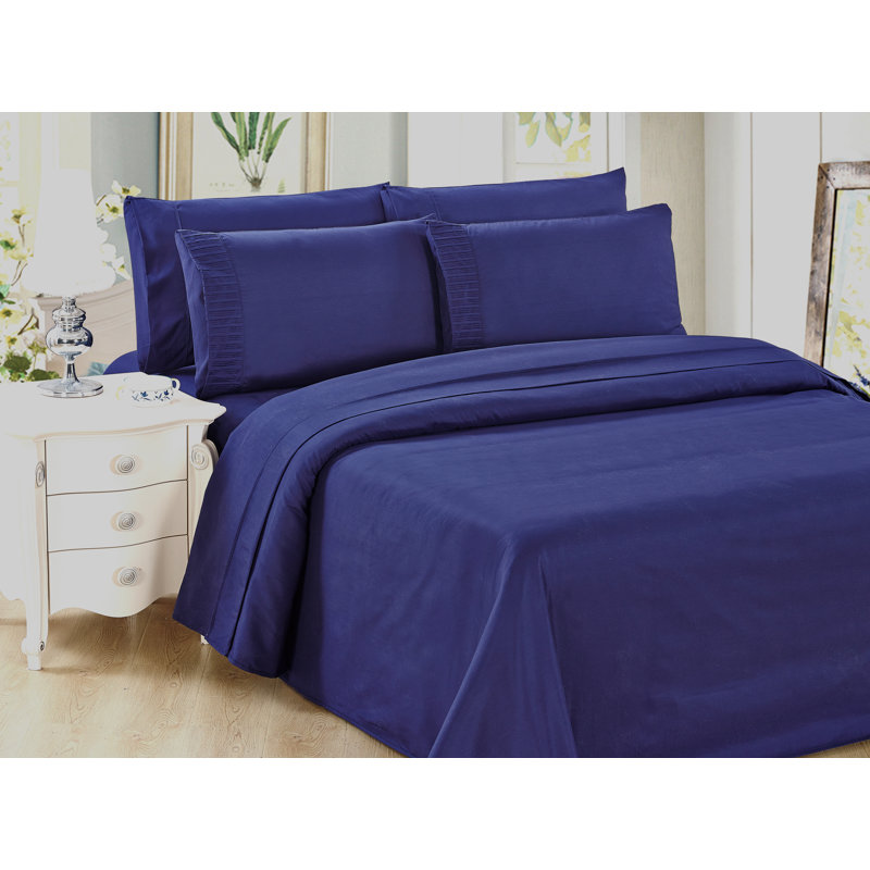 Marina Decoration Home Pleated Bedding Bedroom essentials Cooling Soft Silky Zipper Solid All Season 3 Pieces Rayon from Bamboo Duvet Cover Set with 2 Pillowcases, Navy Blue Color Double/Full Size