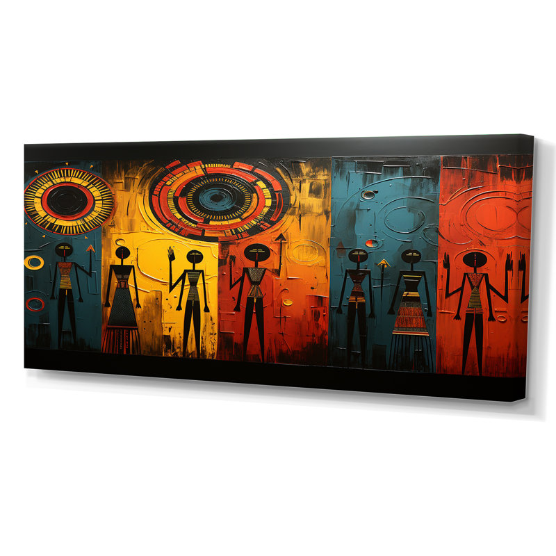 Khoary African Tribal Rhythms VII - Art mural tribal africain pour le salon, H 28 po x l 60 po, Toile tendue, Sans cadre