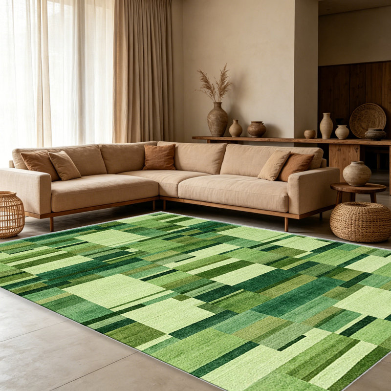 Green Patchwork Geometric carpet-easy to clean, machine-washable, soft and comfortable; suitable for door mats, kitchens, living rooms, bedrooms, corridors, and laundry areas. Easy to clean, durable carpet for home decoration.