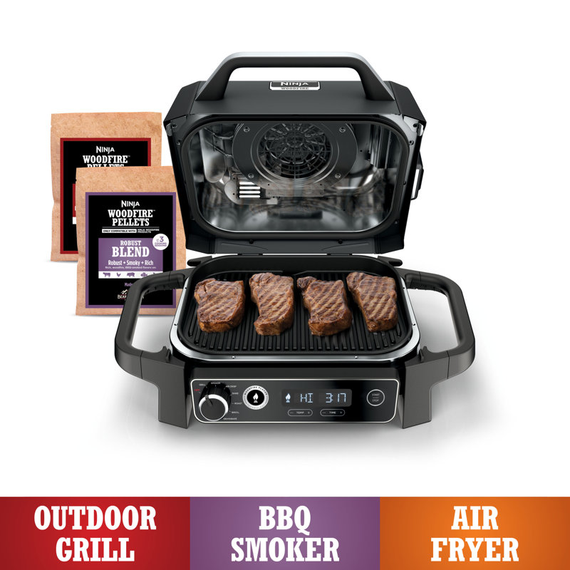 Ninja Woodfire Outdoor Grill & Smoker, 7-in-1 Master Grill, BBQ Smoker, and Outdoor Air Fryer with Woodfire Technology, Grey