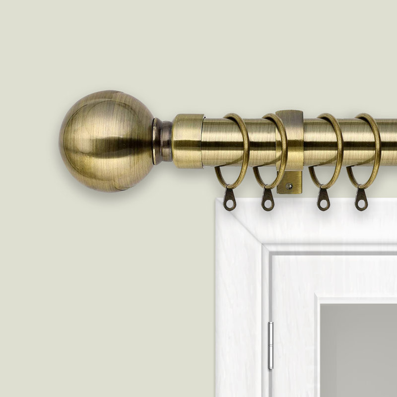 Plain Metal Ball Extendable Single Curtain Rod /Pole, Antique Brass, 70-120 Cm
