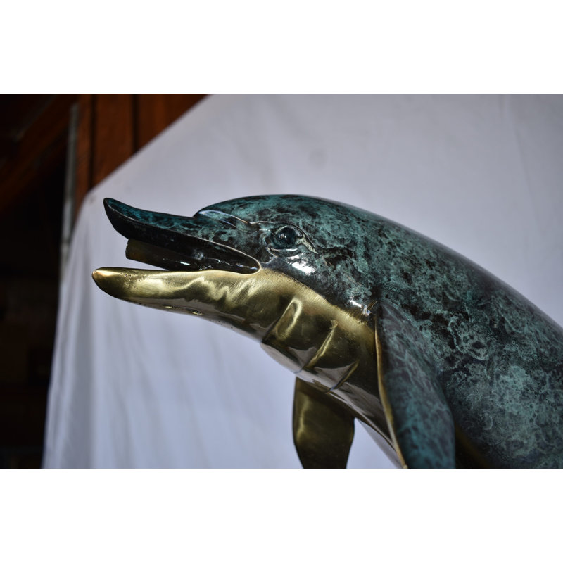 Bronze Three Dolphins Swim next to a Sea Turtle Fountain