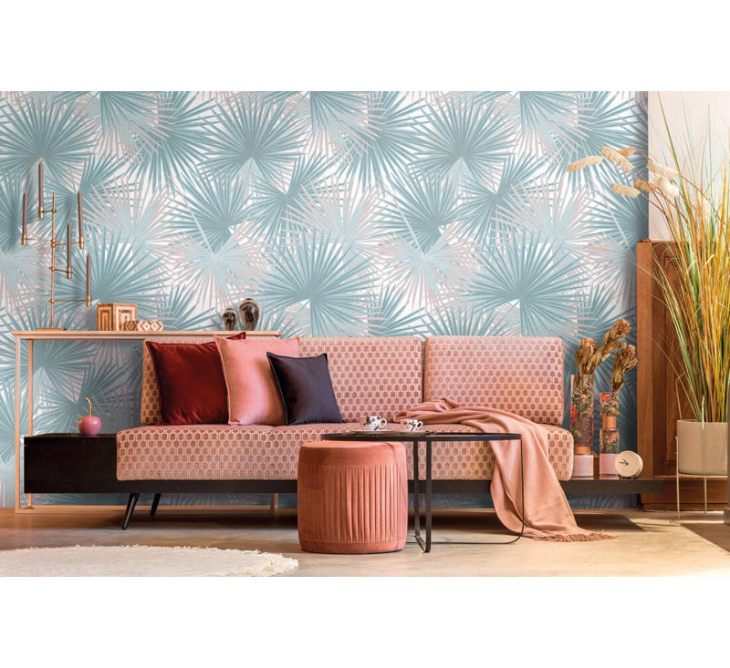 Papier peint floral Dasaan, Menthe / beige