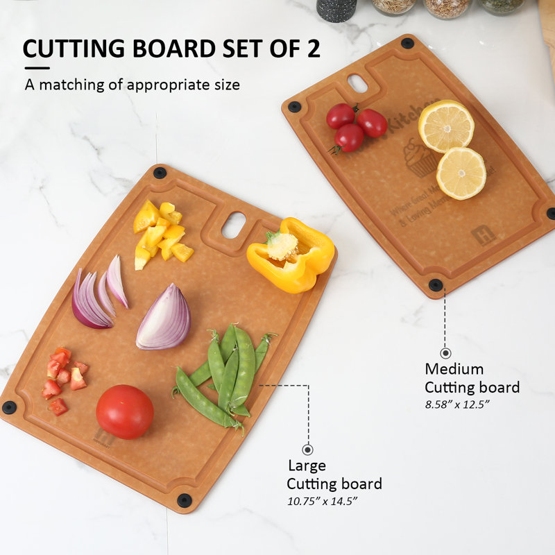 2-Pc. Eco-Friendly Composite Reversible Cutting Board Medium&Large Set With Handles, Mom