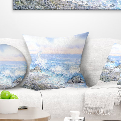 Blue Watercolor Waters - Sea & Shore Printed Pillow
