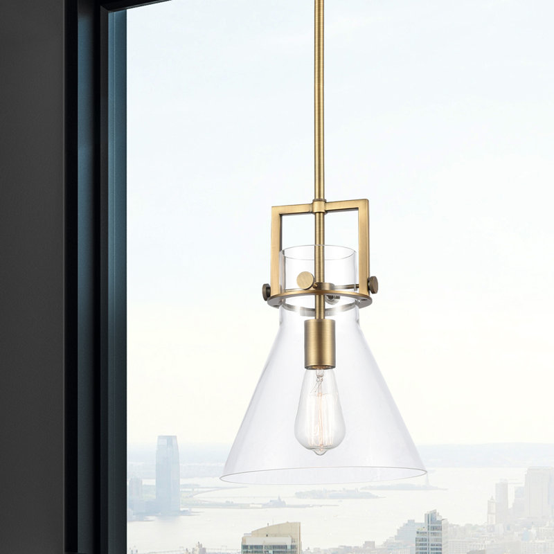 Luminaire suspendu avec tige 30 po Coterie, Laiton brossé, Transparent, H 13,62 po x l 10 po x P 10 po