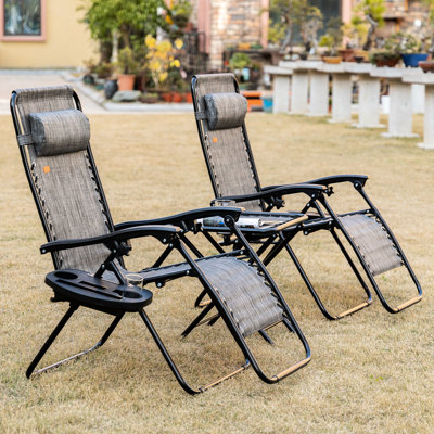 Zero Gravity Chair - Breathable Mesh Chairs, Cupholders For Outdoor Enjoyment Backyard, Lawn Grey Adjustable With Side Table Lawn, Backyard