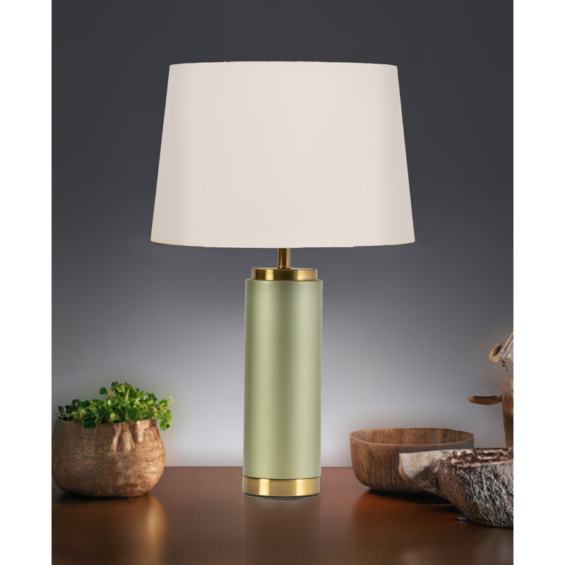 Cylinder 55cm Metal Ceramic look Table Lamp, Green, Ivory