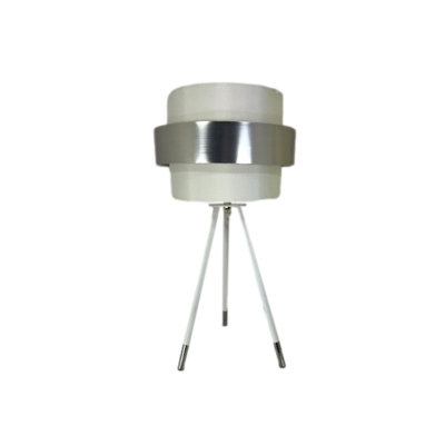 Elia Mid-century Modern Tripod Lamp With Uno Fitter Shade – Retro White & Brushed Metal Accent Light