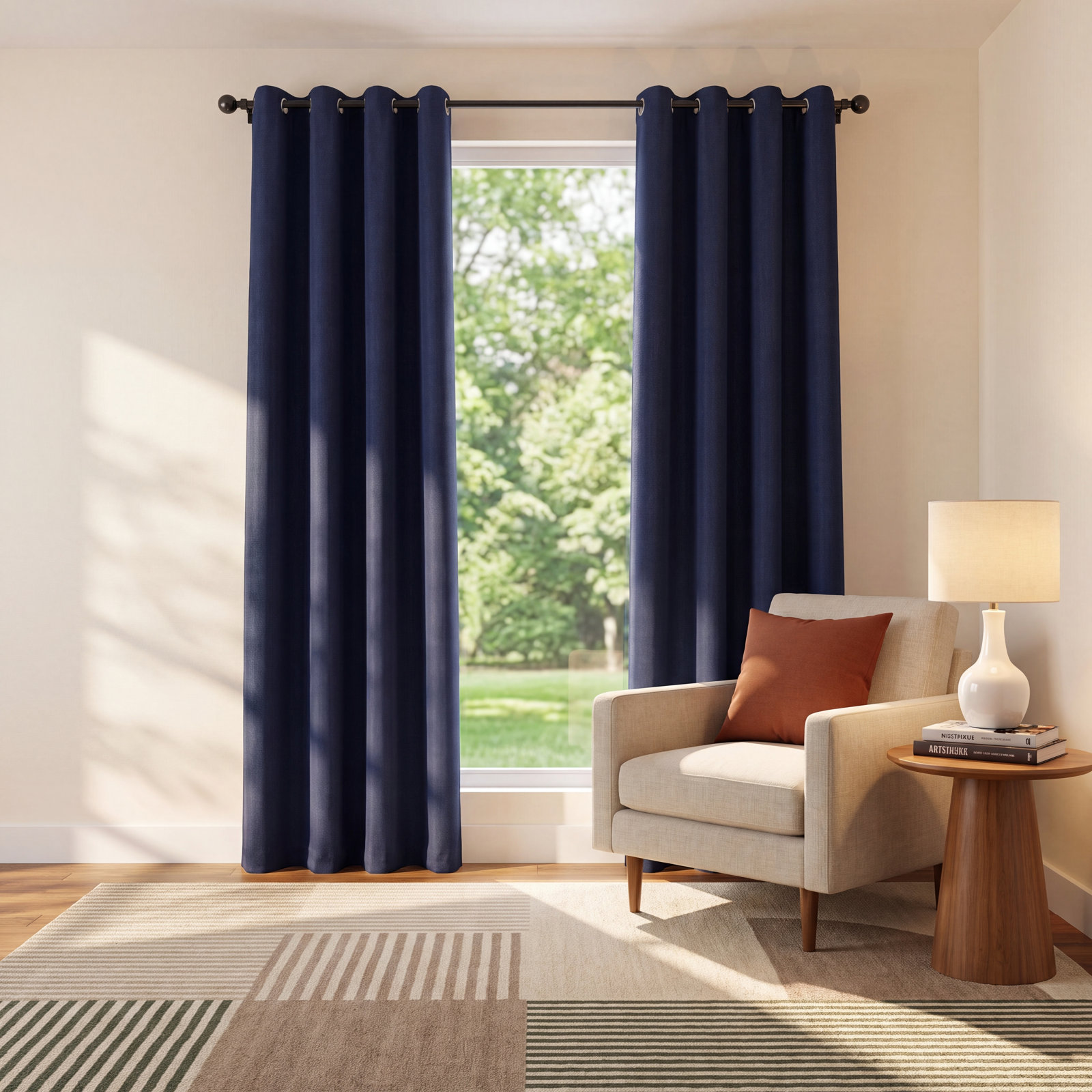 Linen Inspired Room Darkening Curtain Panel, Grommet 52" W x 108" L, Navy Blue